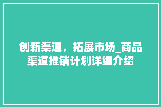 创新渠道，拓展市场_商品渠道推销计划详细介绍