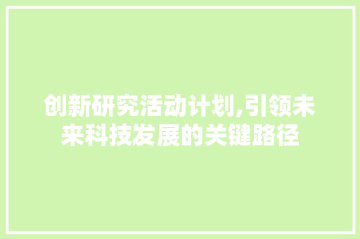 创新研究活动计划,引领未来科技发展的关键路径
