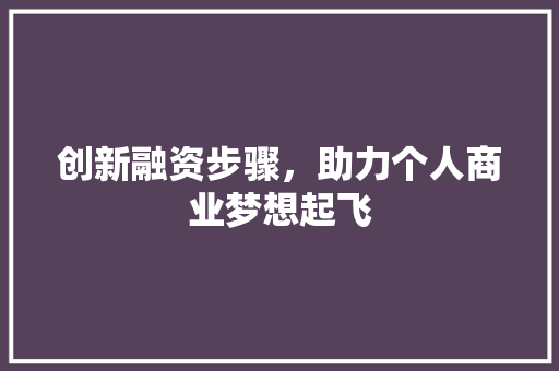 创新融资步骤，助力个人商业梦想起飞