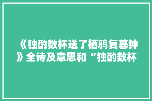 《独酌数杯送了栖鸦复暮钟》全诗及意思和“独酌数杯送了栖鸦复暮钟”的拼音注释