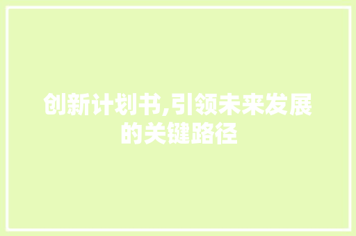 创新计划书,引领未来发展的关键路径