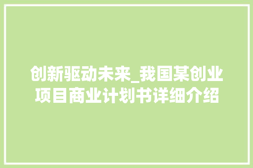 创新驱动未来_我国某创业项目商业计划书详细介绍