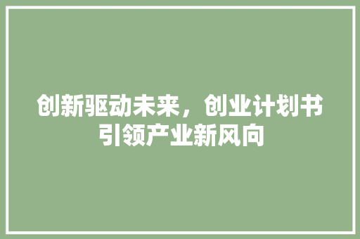 创新驱动未来，创业计划书引领产业新风向