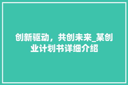 创新驱动，共创未来_某创业计划书详细介绍
