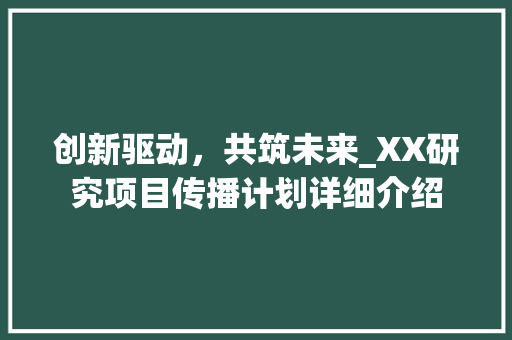 创新驱动，共筑未来_XX研究项目传播计划详细介绍