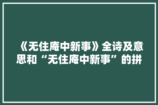《无住庵中新事》全诗及意思和“无住庵中新事”的拼音注释