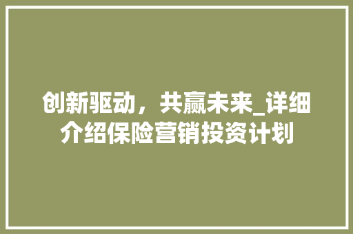 创新驱动，共赢未来_详细介绍保险营销投资计划