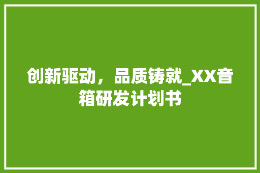 创新驱动，品质铸就_XX音箱研发计划书