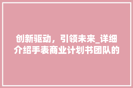 创新驱动，引领未来_详细介绍手表商业计划书团队的战略布局