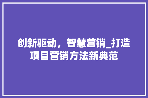 创新驱动，智慧营销_打造项目营销方法新典范