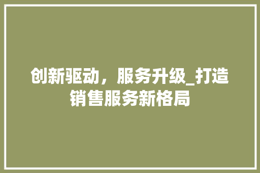 创新驱动，服务升级_打造销售服务新格局