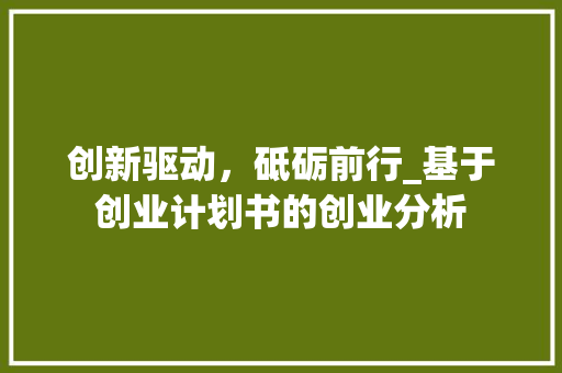 创新驱动，砥砺前行_基于创业计划书的创业分析