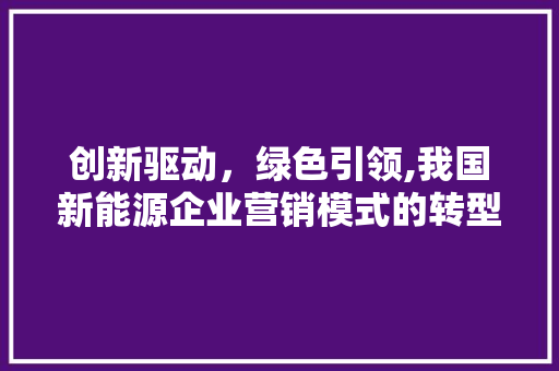创新驱动，绿色引领,我国新能源企业营销模式的转型与发展