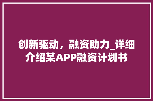 创新驱动，融资助力_详细介绍某APP融资计划书