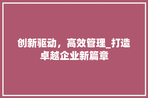 创新驱动，高效管理_打造卓越企业新篇章