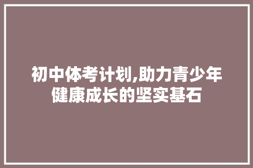 初中体考计划,助力青少年健康成长的坚实基石