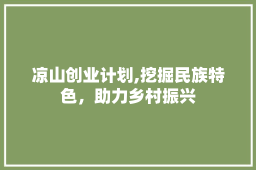 凉山创业计划,挖掘民族特色，助力乡村振兴