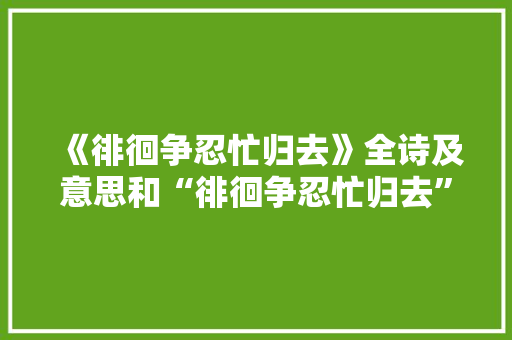 《徘徊争忍忙归去》全诗及意思和“徘徊争忍忙归去”的拼音注释 诗词鉴赏