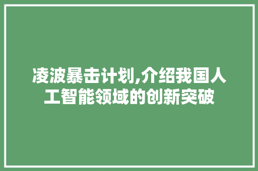 凌波暴击计划,介绍我国人工智能领域的创新突破
