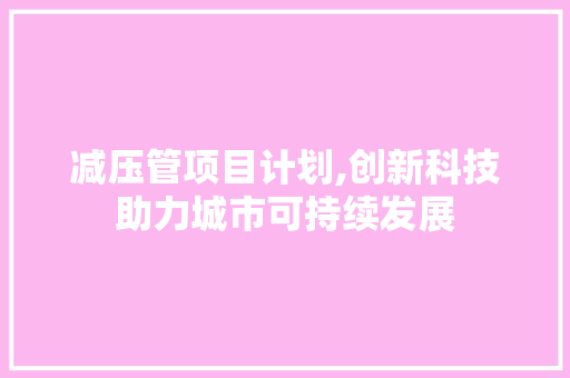 减压管项目计划,创新科技助力城市可持续发展