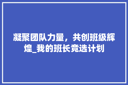 凝聚团队力量，共创班级辉煌_我的班长竞选计划