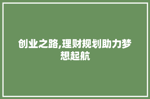 创业之路,理财规划助力梦想起航
