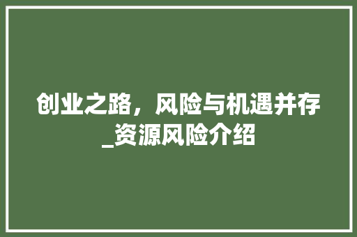 创业之路，风险与机遇并存_资源风险介绍
