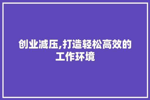 创业减压,打造轻松高效的工作环境