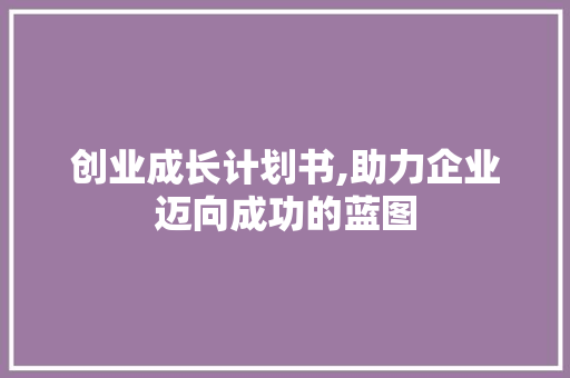 创业成长计划书,助力企业迈向成功的蓝图