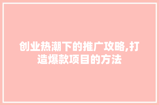 创业热潮下的推广攻略,打造爆款项目的方法