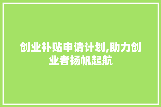创业补贴申请计划,助力创业者扬帆起航