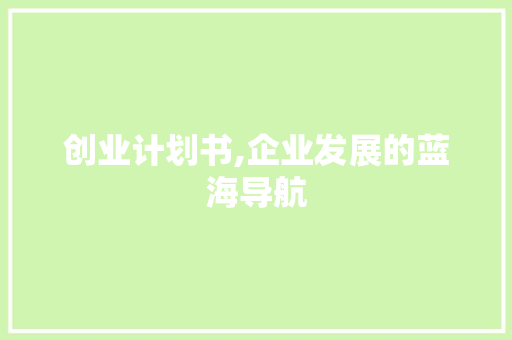 创业计划书,企业发展的蓝海导航