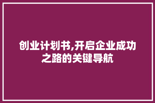 创业计划书,开启企业成功之路的关键导航