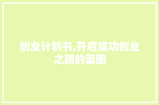 创业计划书,开启成功创业之路的蓝图