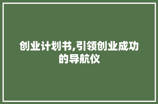 创业计划书,引领创业成功的导航仪