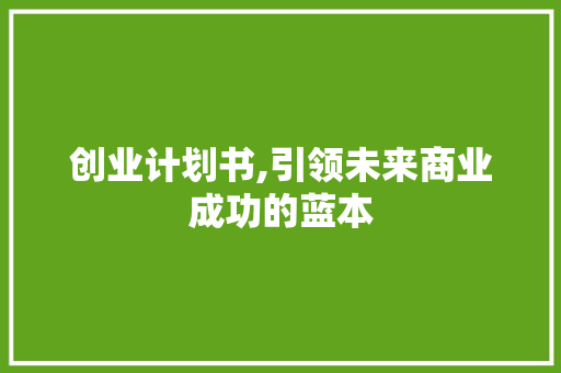 创业计划书,引领未来商业成功的蓝本