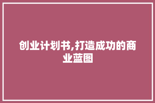 创业计划书,打造成功的商业蓝图