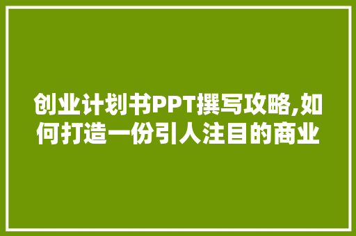 创业计划书PPT撰写攻略,如何打造一份引人注目的商业提案