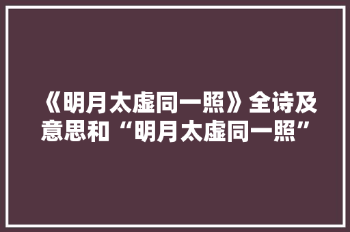《明月太虚同一照》全诗及意思和“明月太虚同一照”的拼音注释