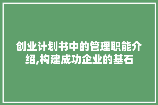 创业计划书中的管理职能介绍,构建成功企业的基石 会议纪要