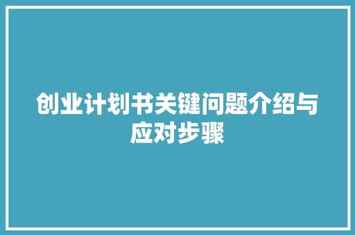 创业计划书关键问题介绍与应对步骤