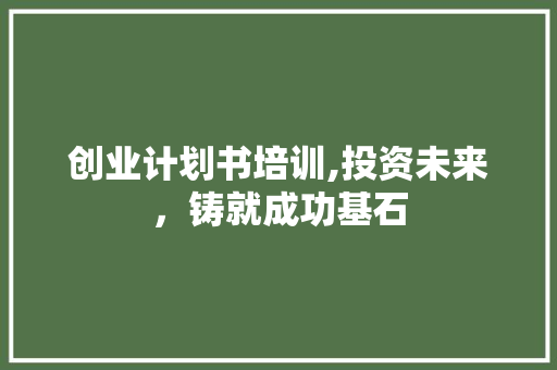 创业计划书培训,投资未来，铸就成功基石