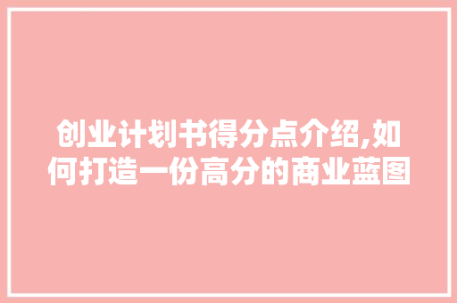创业计划书得分点介绍,如何打造一份高分的商业蓝图