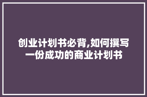 创业计划书必背,如何撰写一份成功的商业计划书