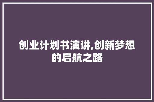 创业计划书演讲,创新梦想的启航之路