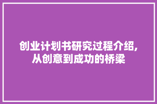 创业计划书研究过程介绍,从创意到成功的桥梁