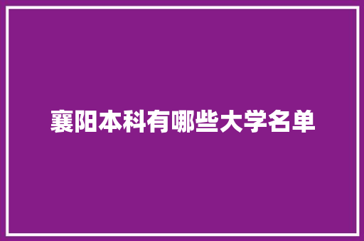 襄阳本科有哪些大学名单