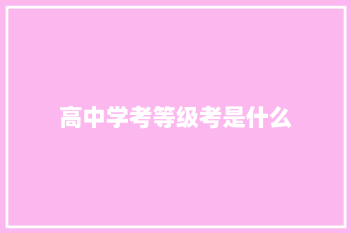 高中学考等级考是什么