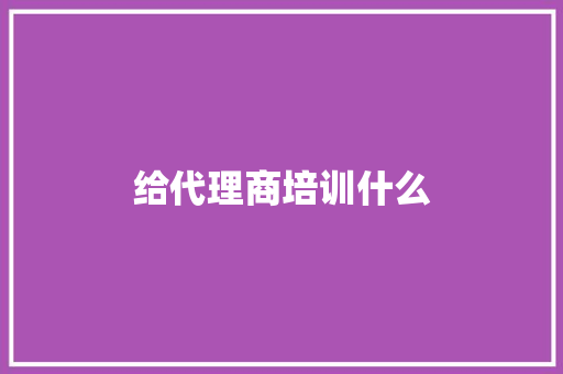 给代理商培训什么