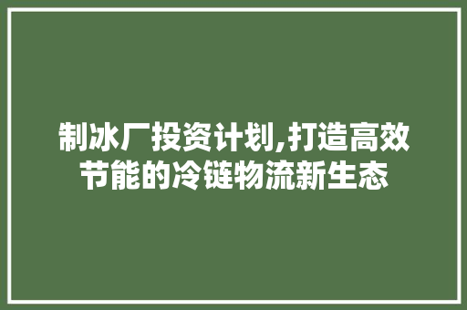 制冰厂投资计划,打造高效节能的冷链物流新生态